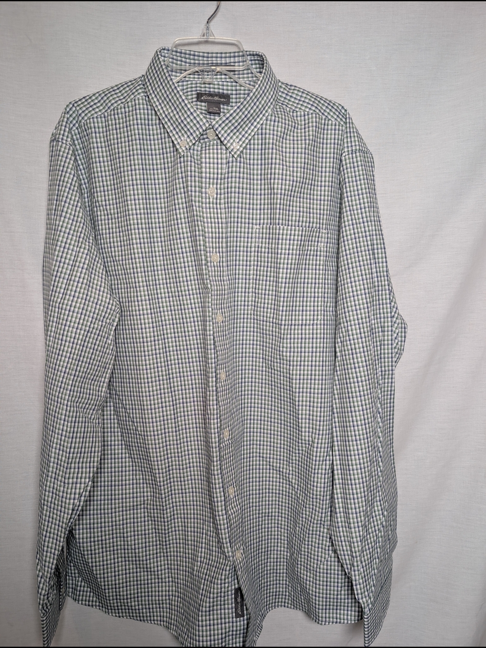 NWT Eddie Bauer Men's TXL Tall Wrinkle-Free Plaid Button Down Shirt Green Blue